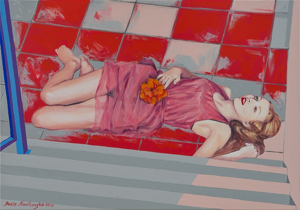 leżąca czerwono szara podłoga