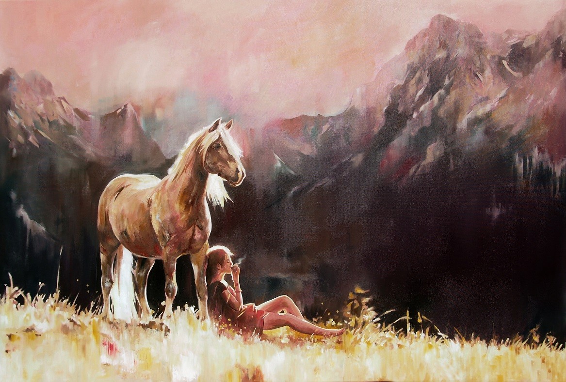 355 janusz orzechowski w słońcu olej na płótnie 100x150cm 2015 cena 2700zł