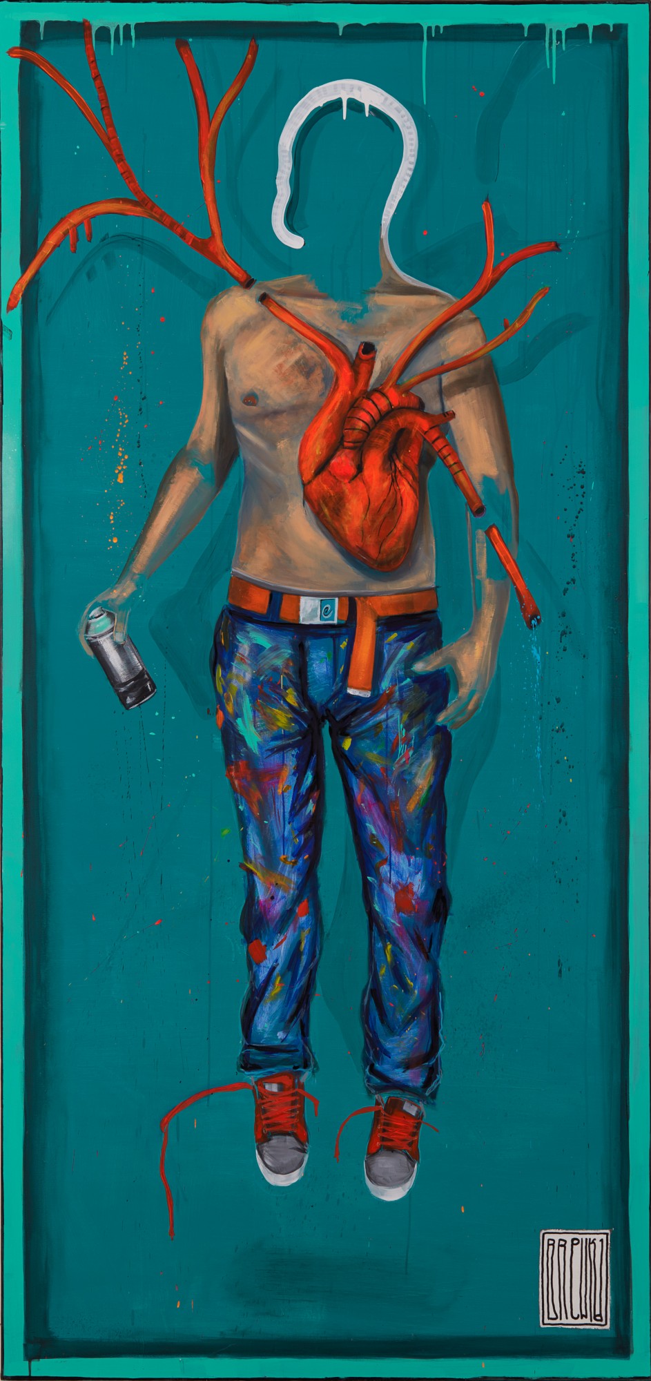 artist, 229x108 cm razem z ramą, akryl, olej na płótnie, 2016