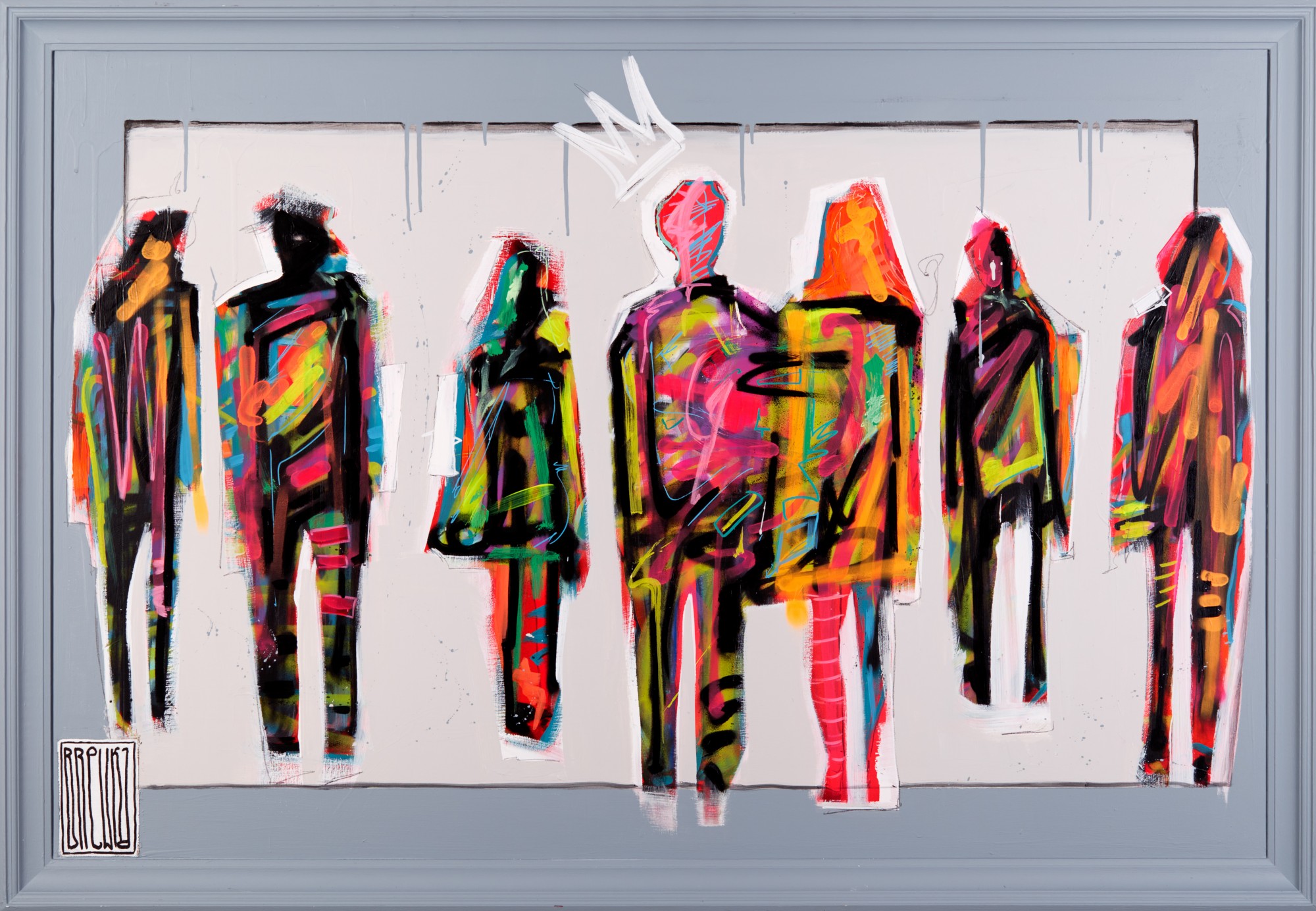 we, 160x110 cm razem z ramą,  akryl, olej, spray na płótnie