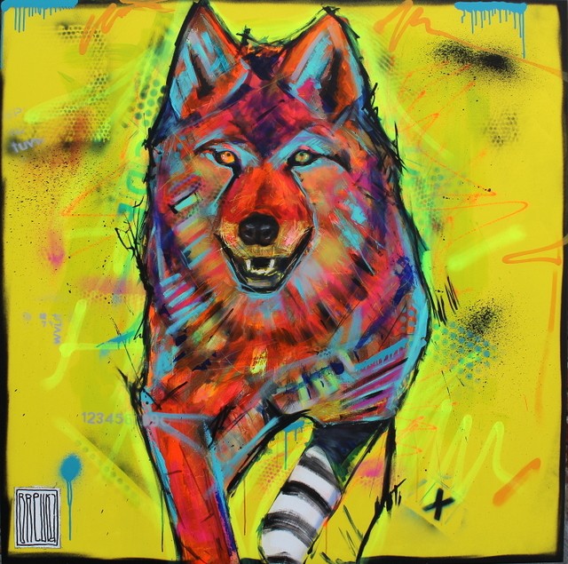 wolf 120x120 akryl spray na płótnie 8000 pln 2016