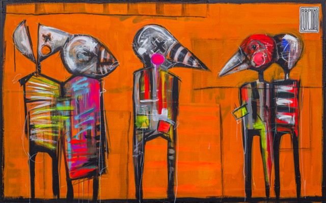 they against the word akryl, olej, spray na płótnie 150x100 cm, 2016