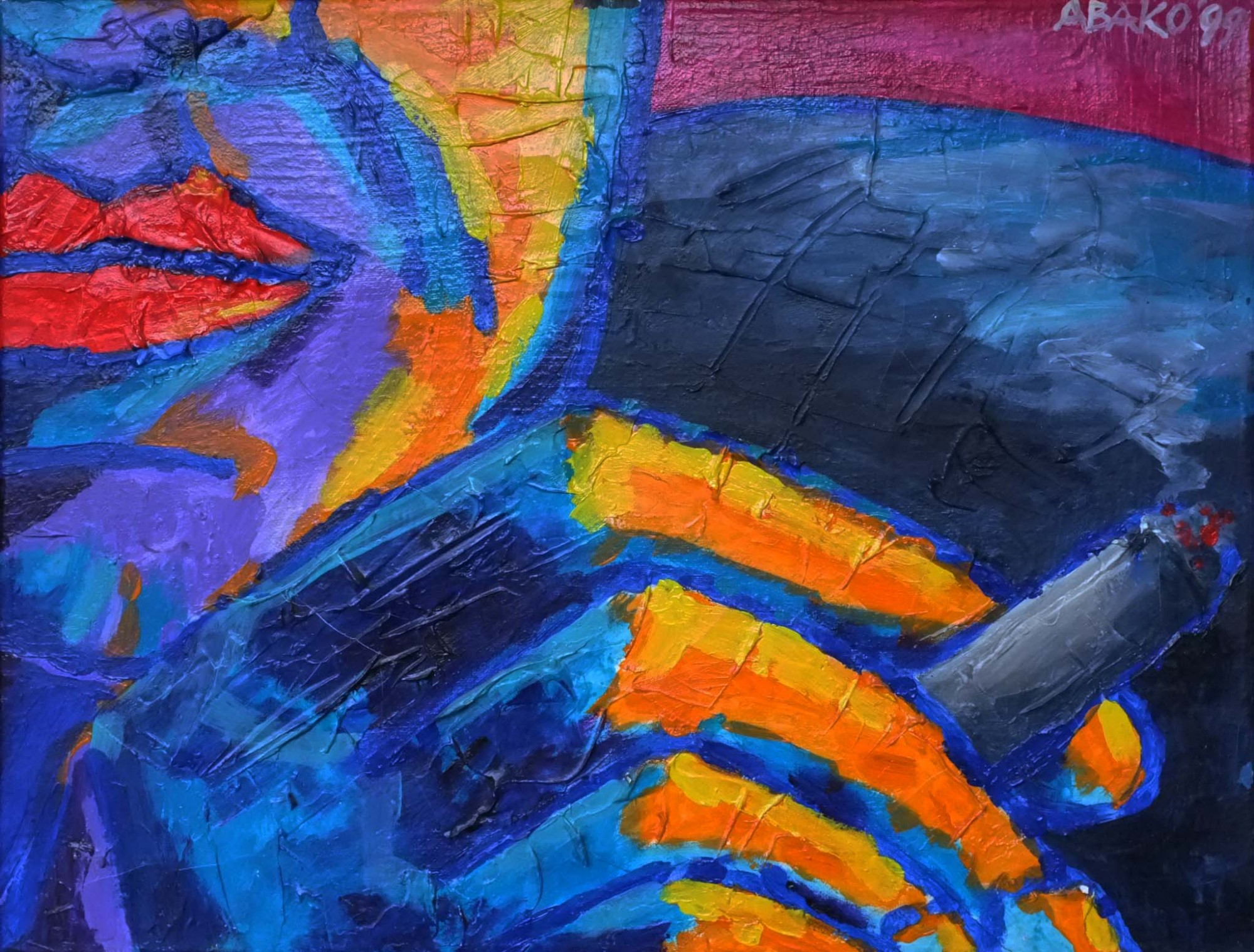 zastanów się zanim zaczniesz myśleć, 35,5x46,5 cm, akryl na płótnie 1999