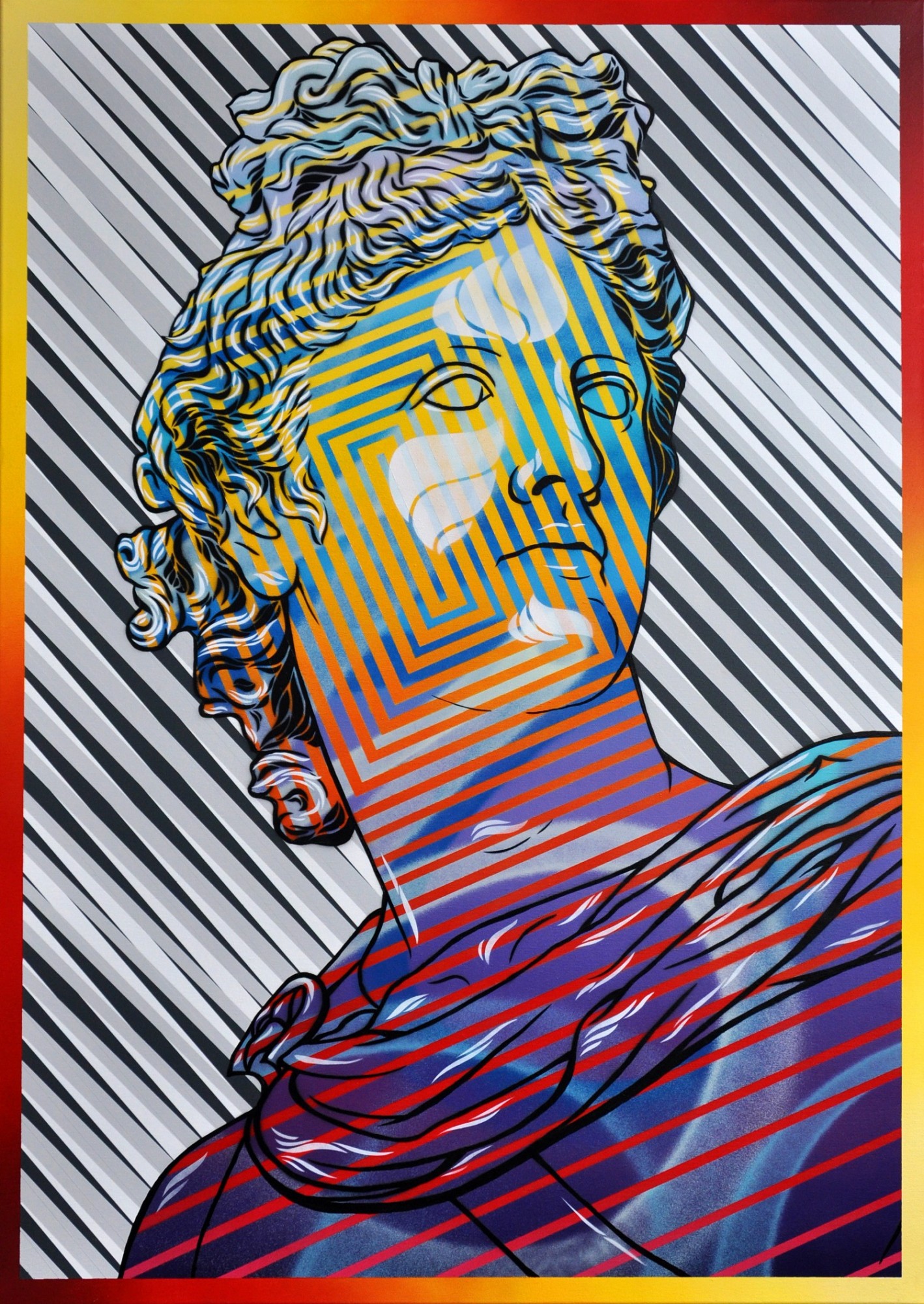 michal_maka__apollo_,_acrylic,_spray,_hand-cut_stencils_on_canvas,_140x100cm,_2019