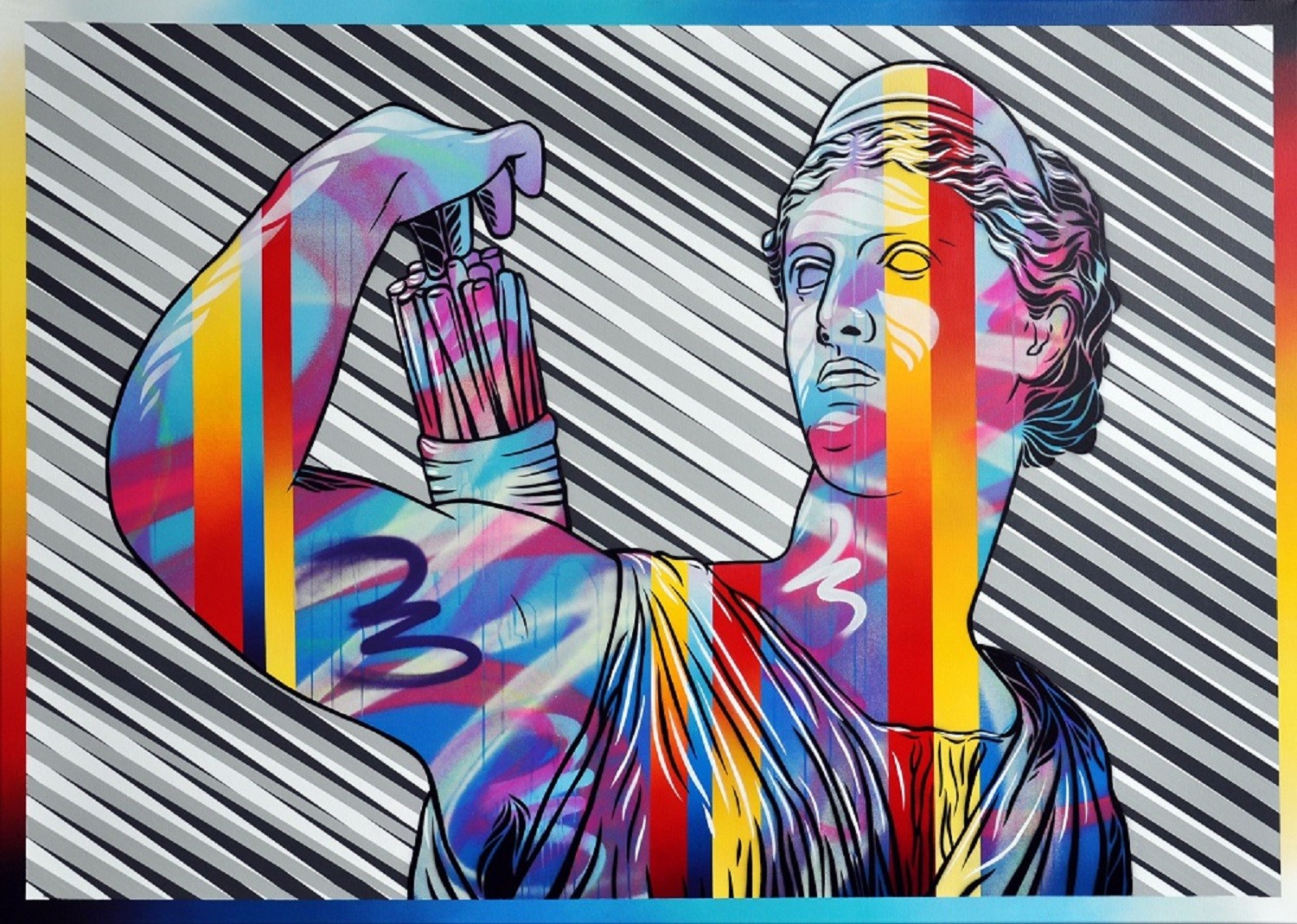 michal_maka__artemis_,_acrylic,_spray,_hand-cut_stencils_on_canvas,_100x140cm,_2019